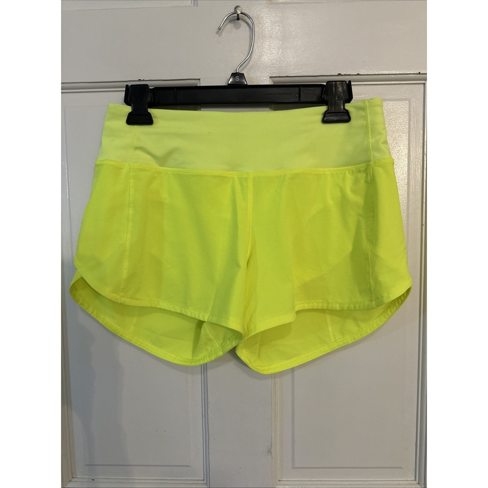 Lululemon Speed Up Mid-Rise Lined Short 4" Highlight Yellow Sz 6 LW7AVRT Pockets